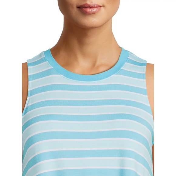 Time and Tru Women Striped Mini Dress Round Neck W/Pockets Aqua Spring Sz Small - Picture 3 of 11